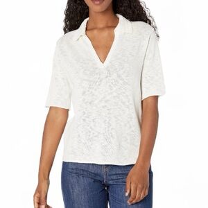 Velvet Graham & Spencer NWT Cotton Linen Crochet Collar Polo Blouse Cream Large